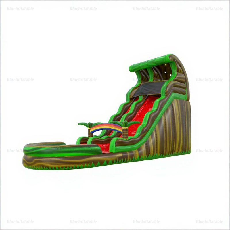 Green Wave Single Lane Inflatable Water Slide with Pool