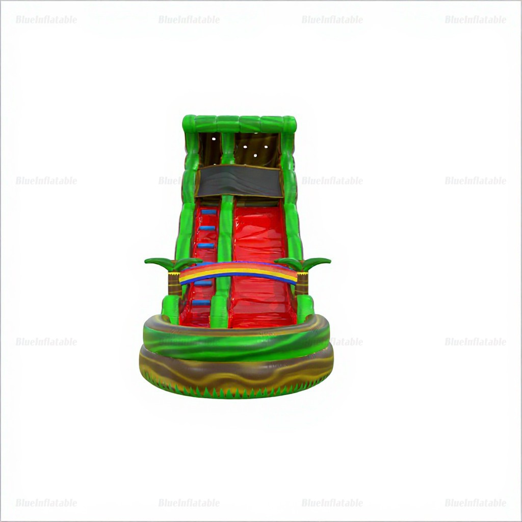 Green Wave Single Lane Inflatable Water Slide with Pool - Image 4