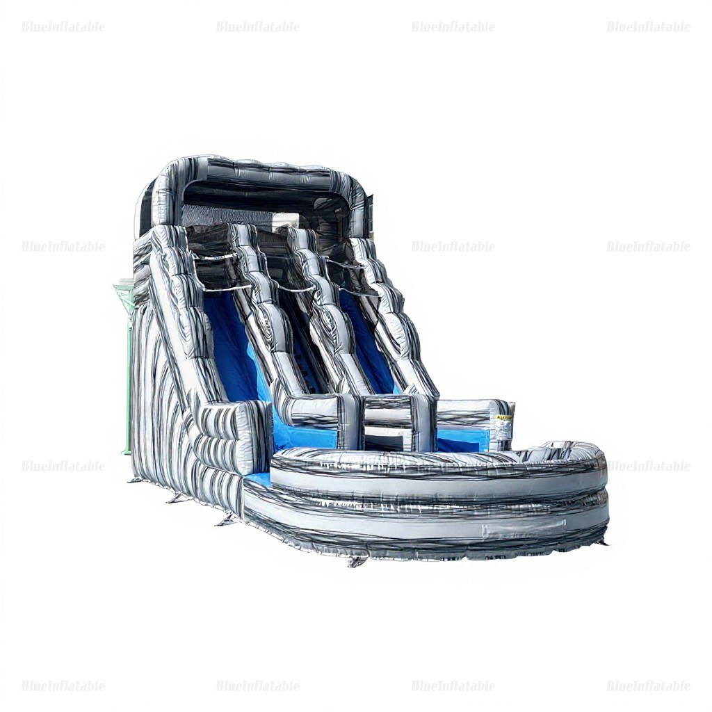 Grey Marble Inflatable Water Slide with Pool - Image 3