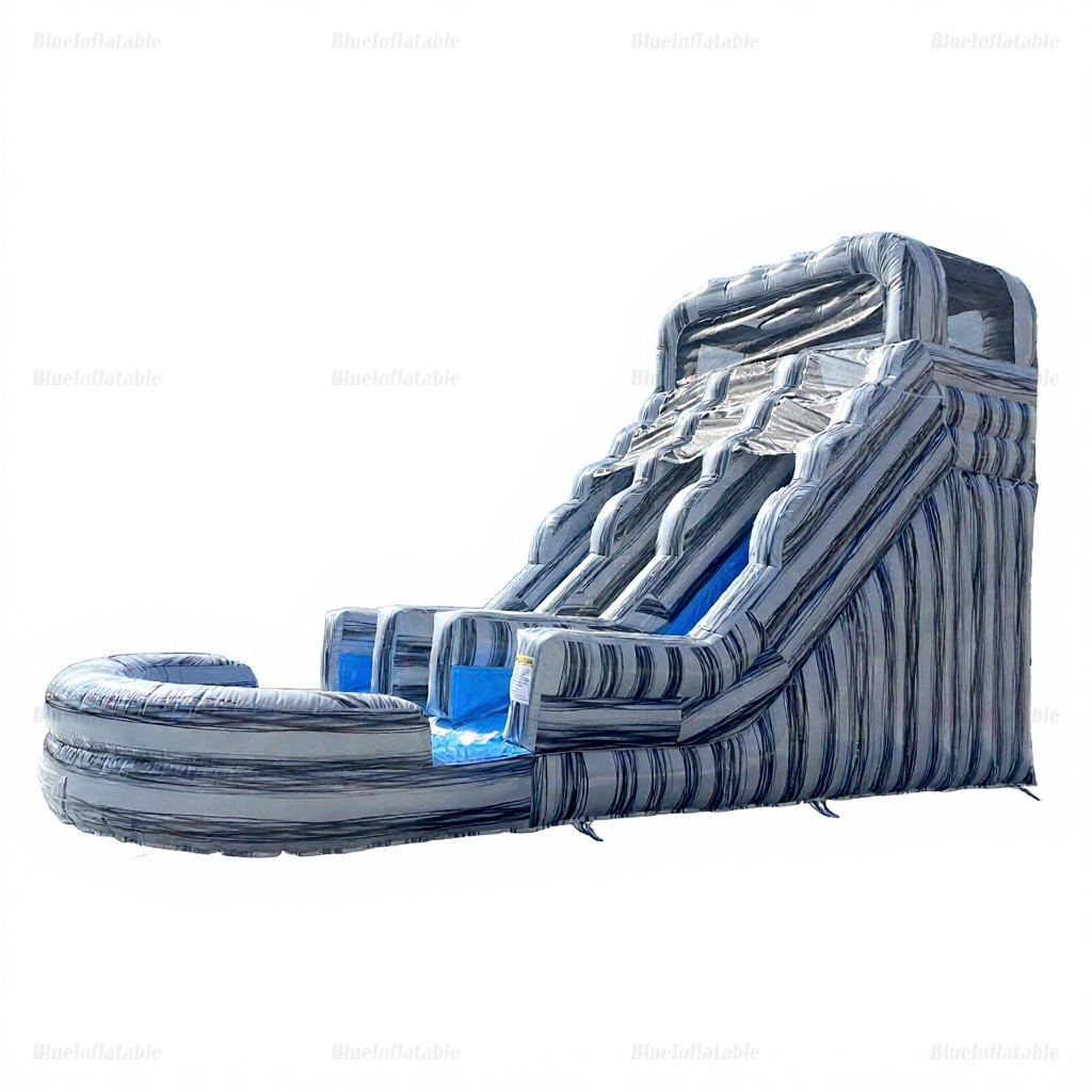 Grey Marble Inflatable Water Slide with Pool - Image 6