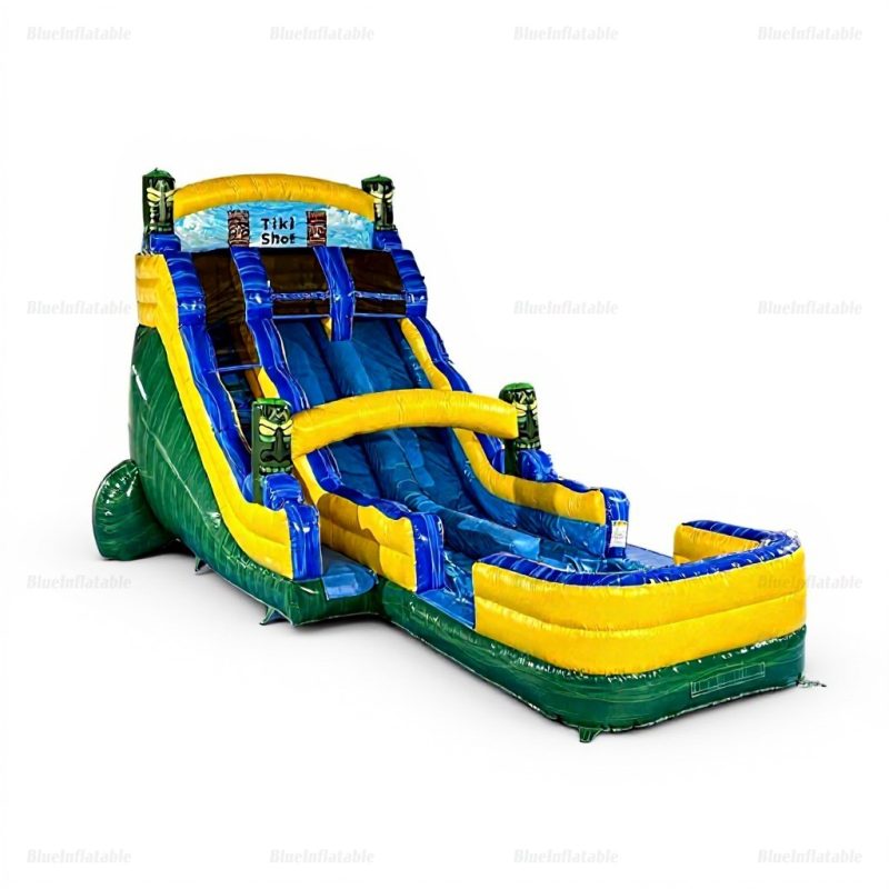 Dual Lane Tiki Inflatable Water Slide with Pool