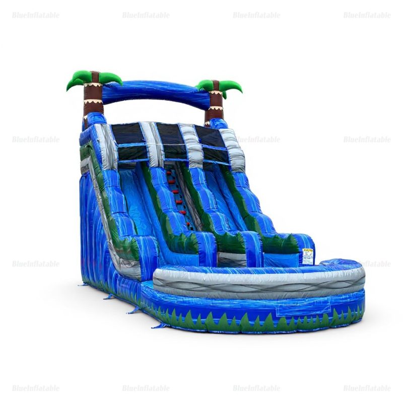 Tropical Double Palm Inflatable Water Slide with Pool
