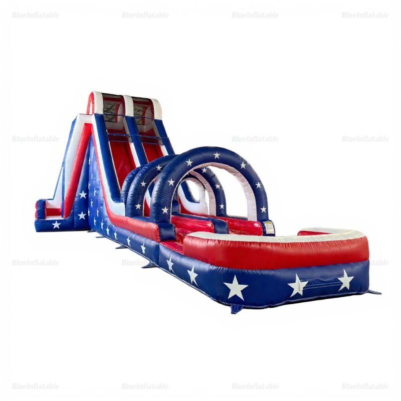 American Flag Double Lane Inflatable Water Slide with Pool