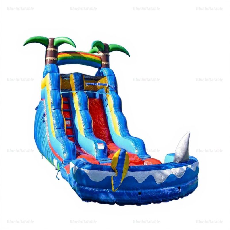 Ocean Shark Commercial Inflatable Water Slide with Pool & Bounce