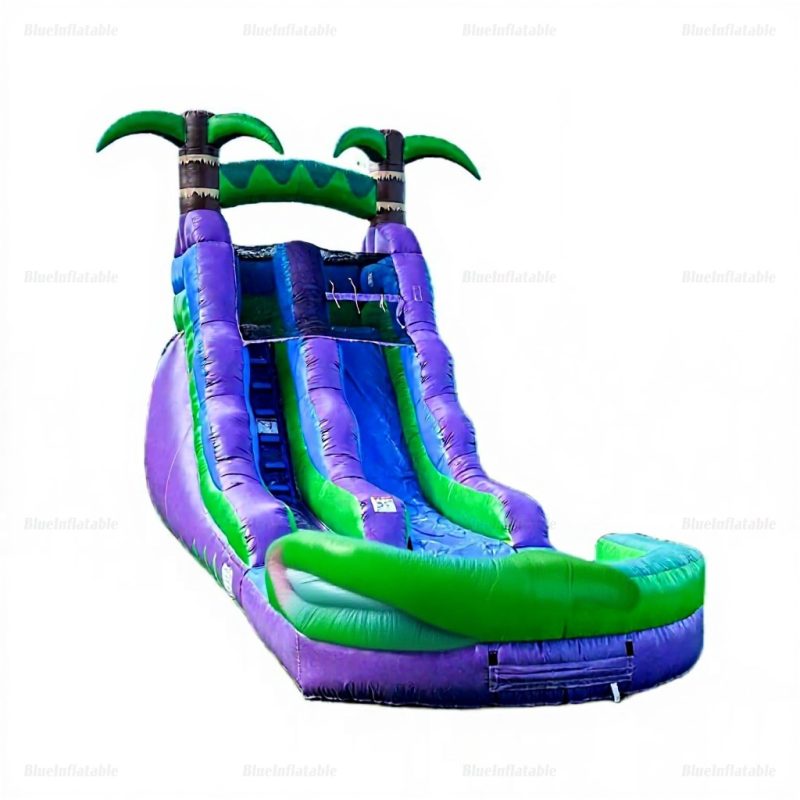 Purple Tropical Commercial Water Slide with Splash Pool