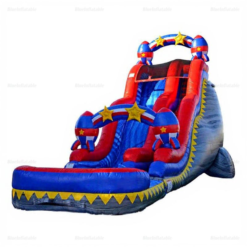 Rocket Double Drop Inflatable Water Slide with Deep Pool