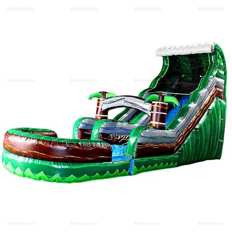 Emerald Crush Tropical Inflatable Water Slide with Pool