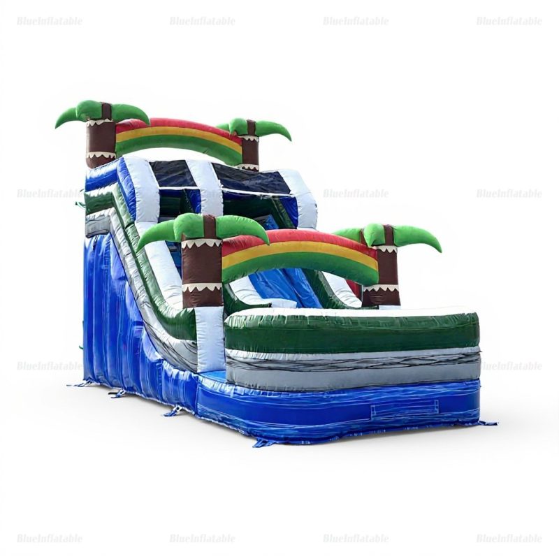 Tropical Rainbow Palm Inflatable Water Slide with Pool