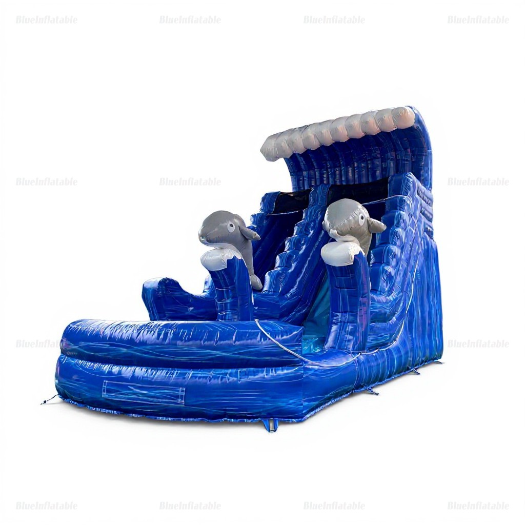 Twin Dolphin Ocean Wave Inflatable Water Slide with Pool