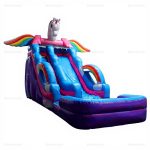 Unicorn Inflatable Water Slide with Splash Pool & Rainbow Ring
