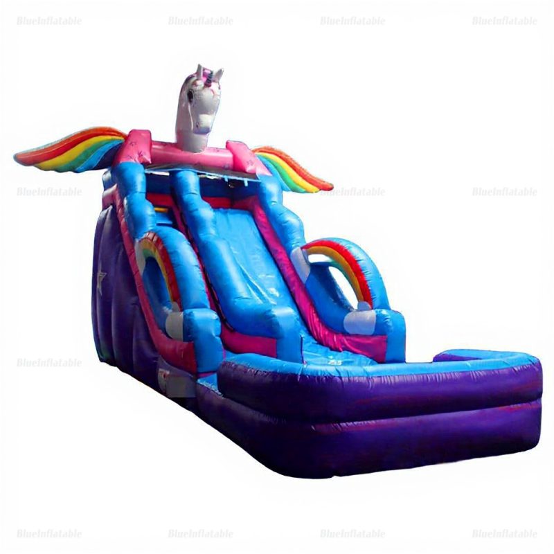 Unicorn Inflatable Water Slide with Splash Pool & Rainbow Ring