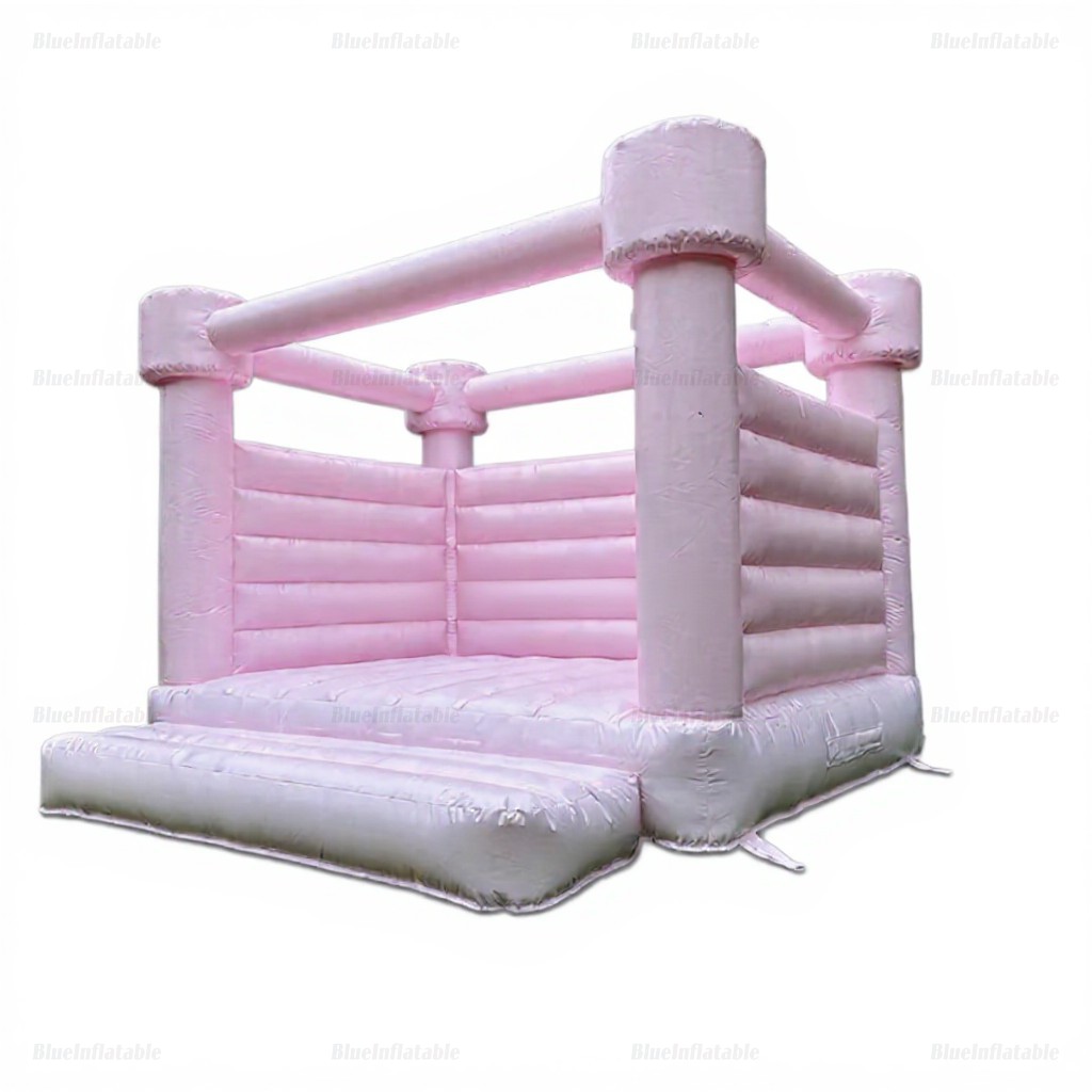 Pastel Pink Commercial Bounce House with Slide - Image 2