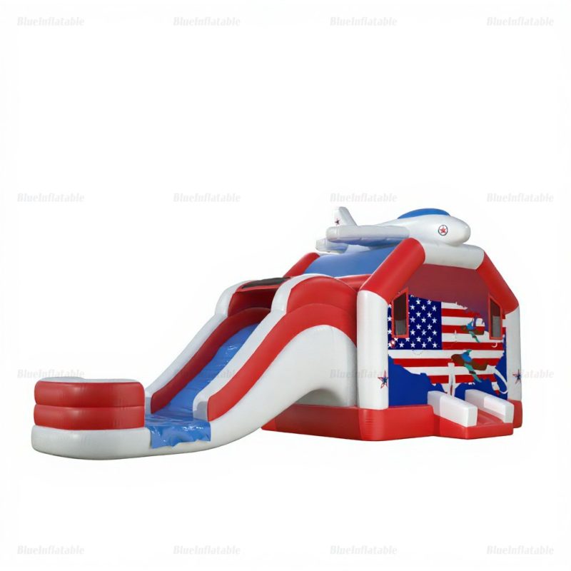Airplane Stars & Stripes Inflatable Bounce House Water Slide