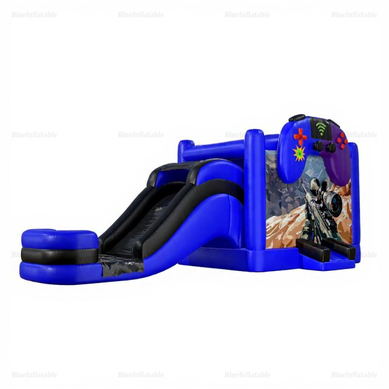 Blue Inflatable Water Slide & Bounce House Combo Rental