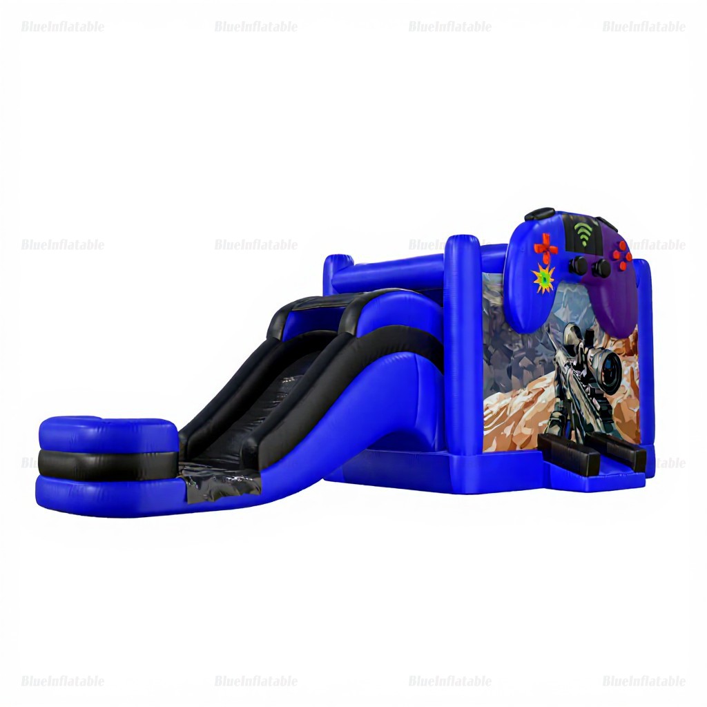 Blue Inflatable Water Slide & Bounce House Combo Rental