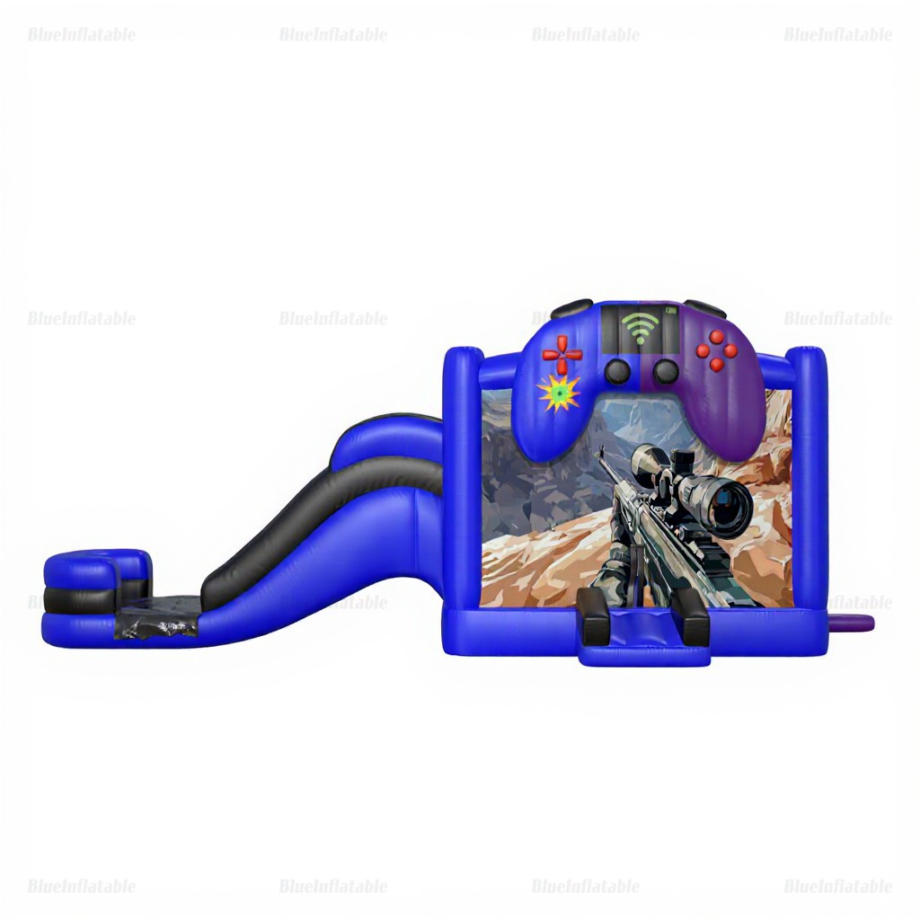 Blue Inflatable Water Slide & Bounce House Combo Rental - Image 4