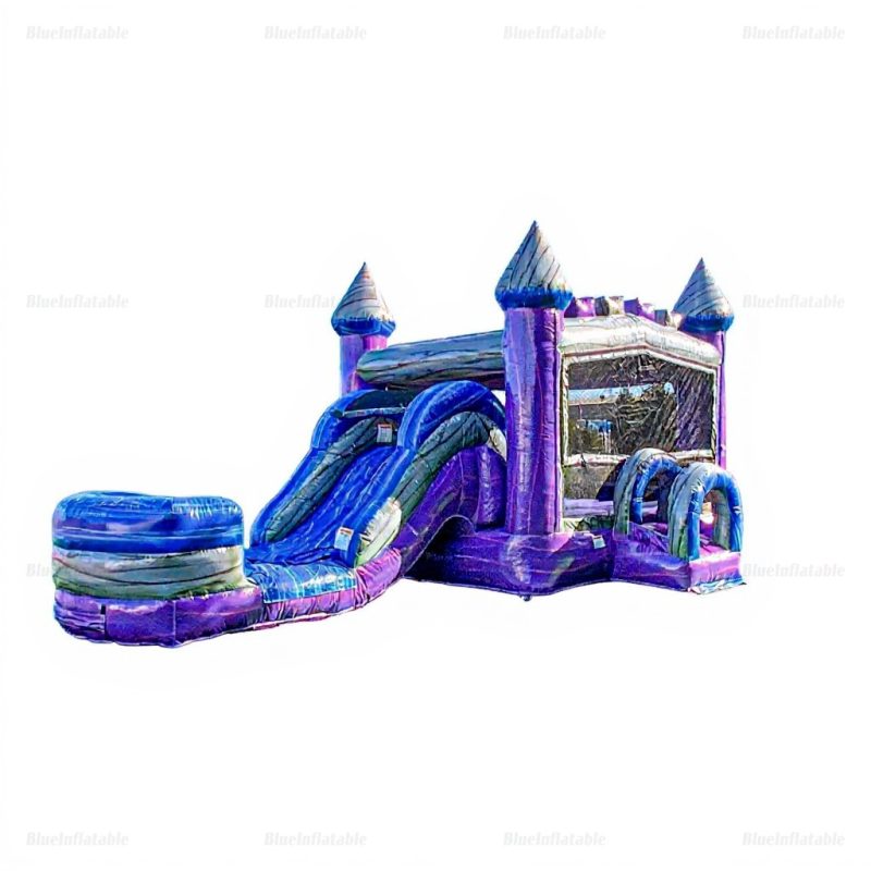 Purple Castle Commercial Inflatable Water Slide & Bounce House Combo