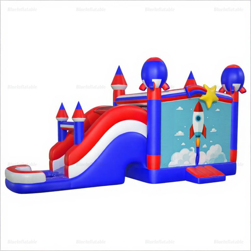 Rocket Inflatable Bounce House & Water Slide Combo with Pool