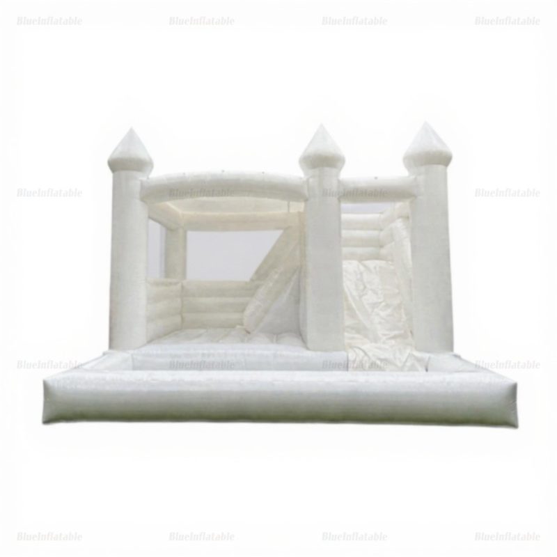 White Inflatable Wedding Castle with Slide & Ball Pit