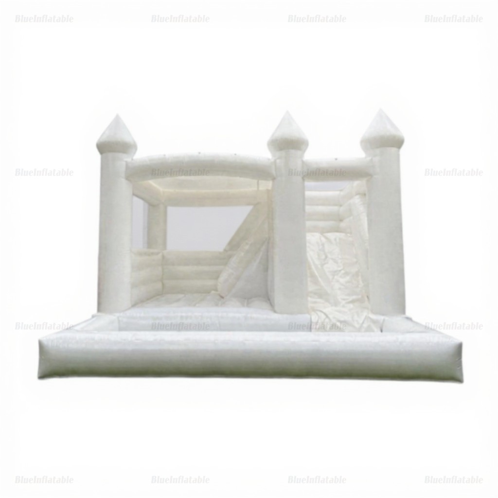 White Inflatable Wedding Castle with Slide & Ball Pit