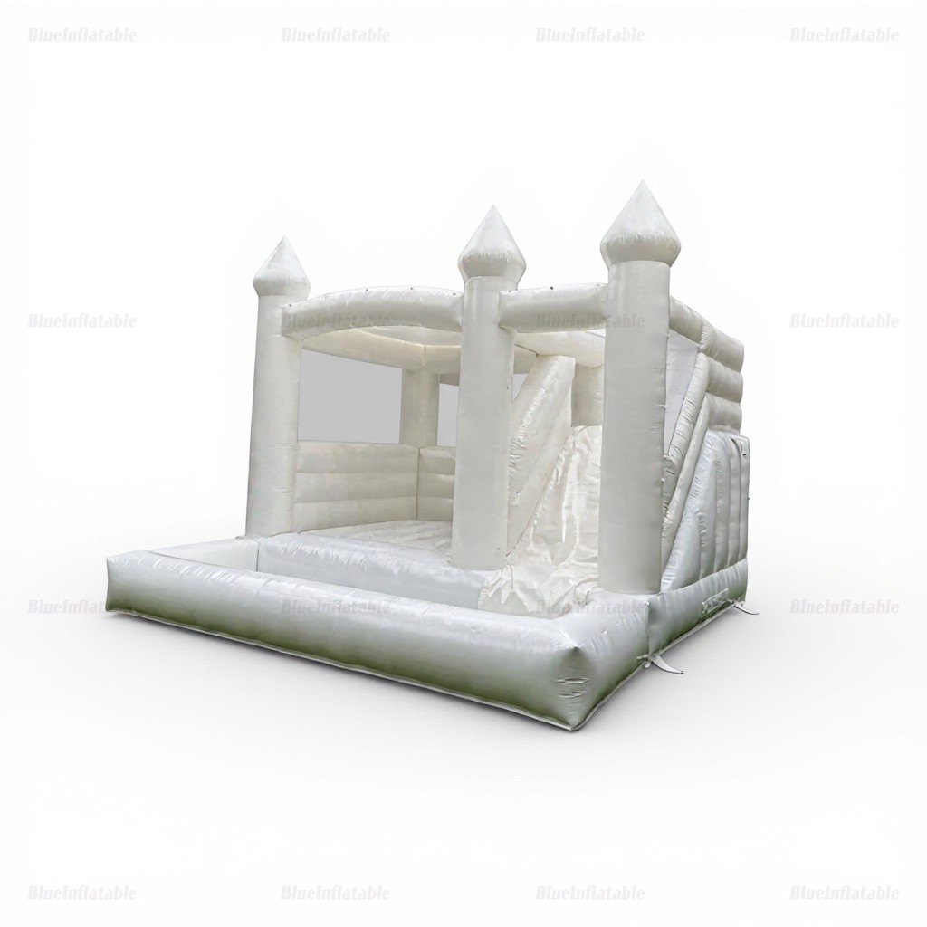 White Inflatable Wedding Castle with Slide & Ball Pit - Image 2