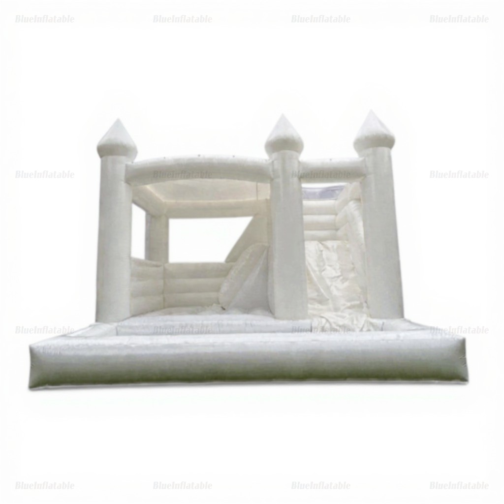 White Inflatable Wedding Castle with Slide & Ball Pit - Image 3