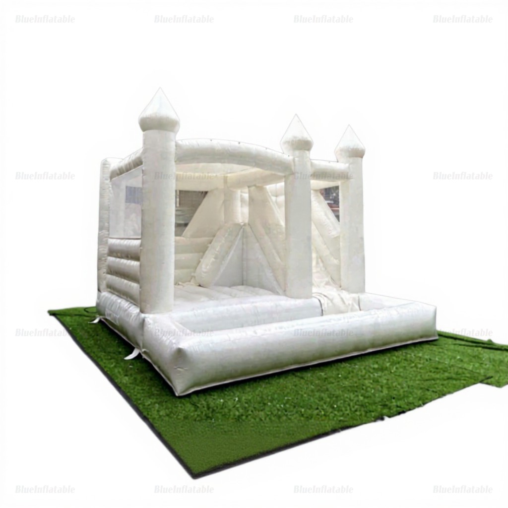 White Inflatable Wedding Castle with Slide & Ball Pit - Image 4