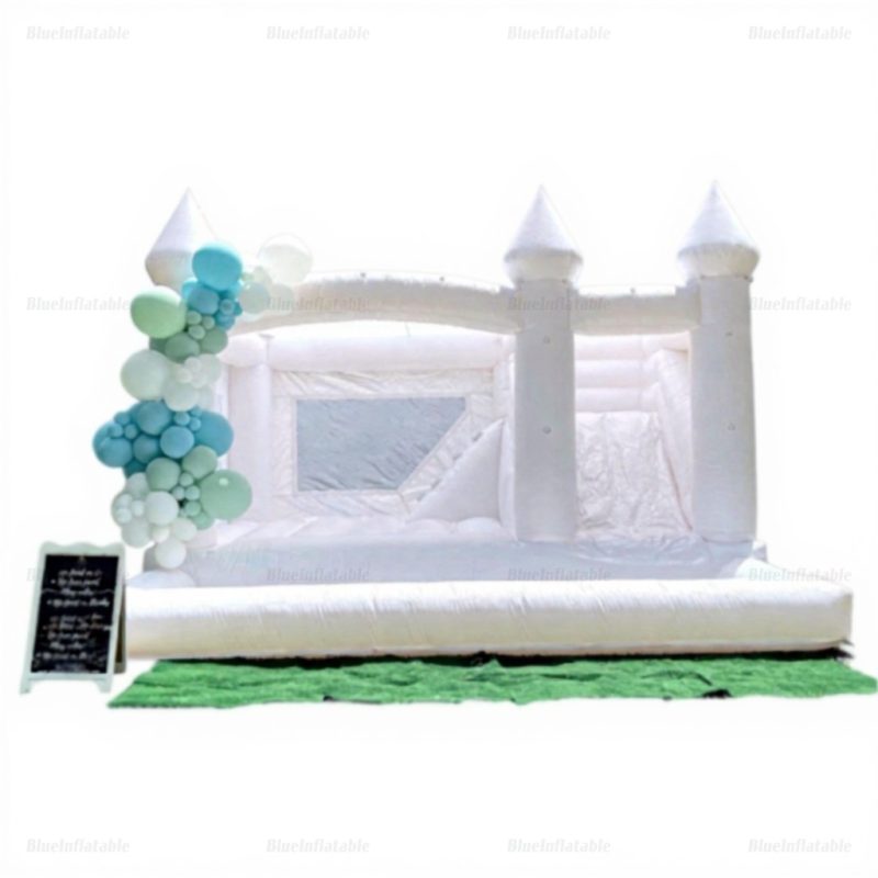 White 3-in-1 Inflatable Bounce House with Slide & Ball Pit