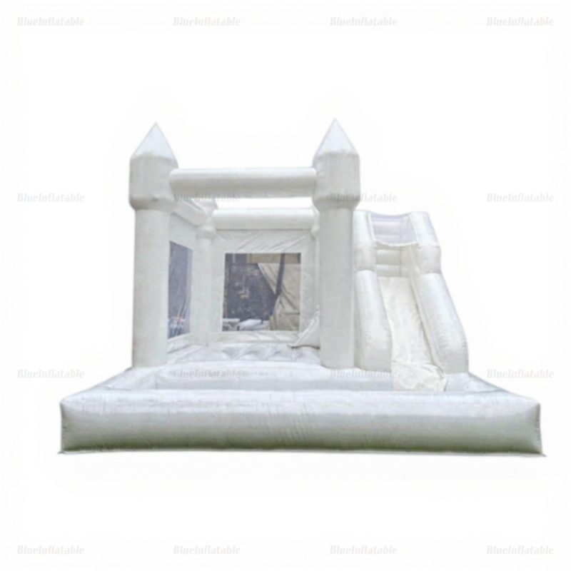 White 3-in-1 Inflatable Bounce House with Slide & Ball Pit