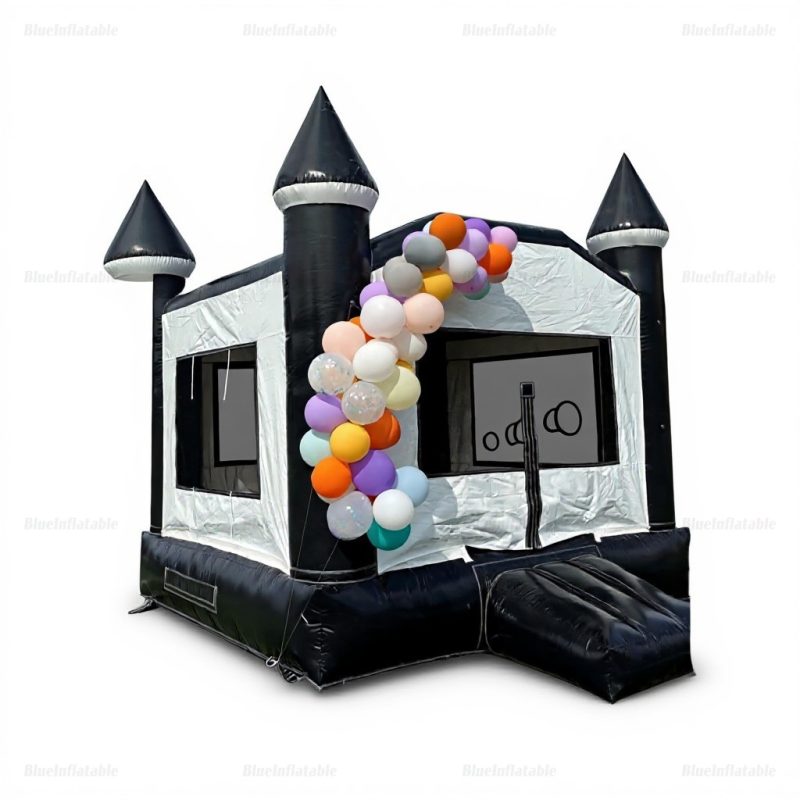 Black Inflatable Bounce House with Slide for Kids Parties