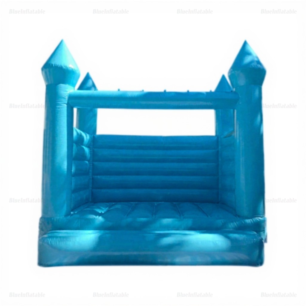 White Wedding Bouncy Castle with Blue Slide for Kids - Image 2