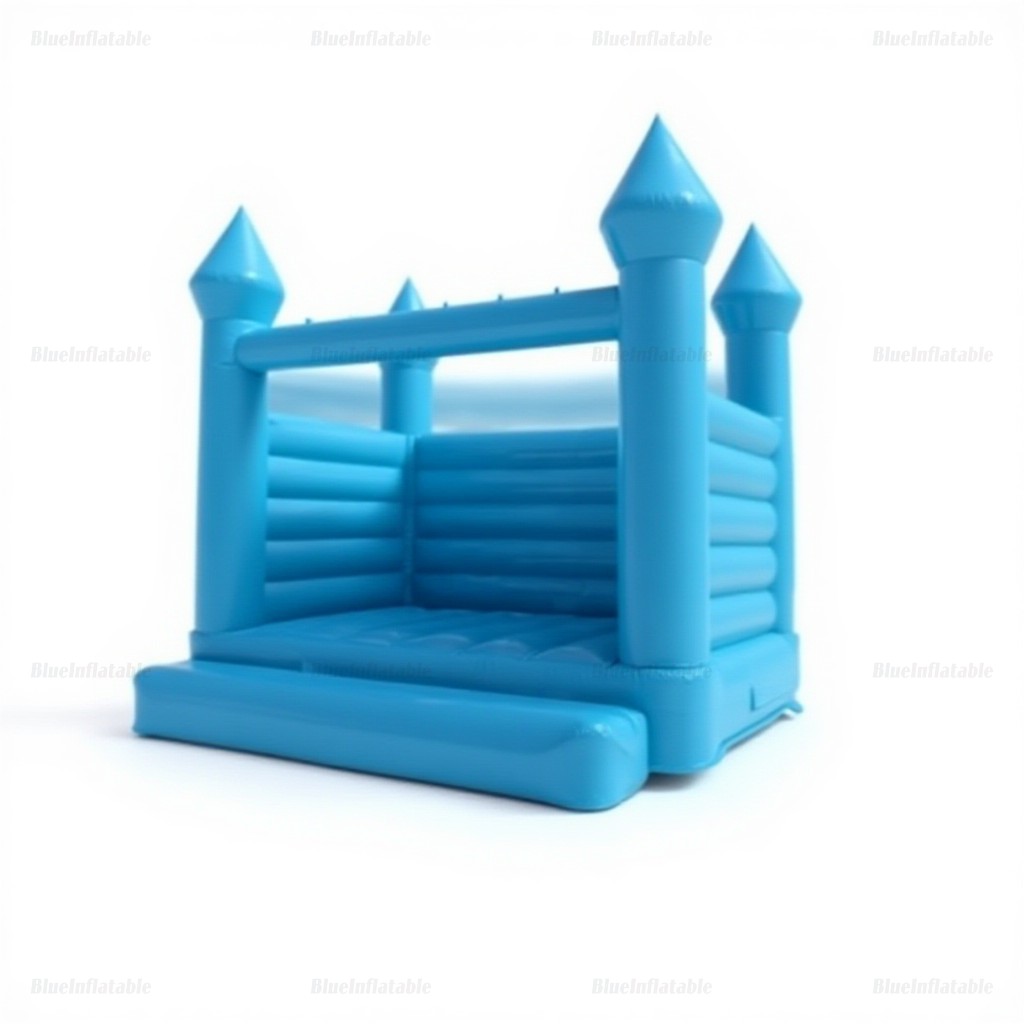 White Wedding Bouncy Castle with Blue Slide for Kids - Image 3