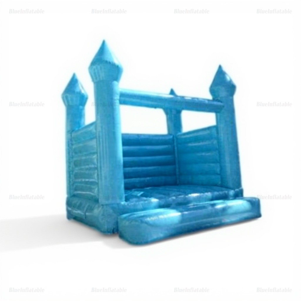 White Wedding Bouncy Castle with Blue Slide for Kids - Image 4