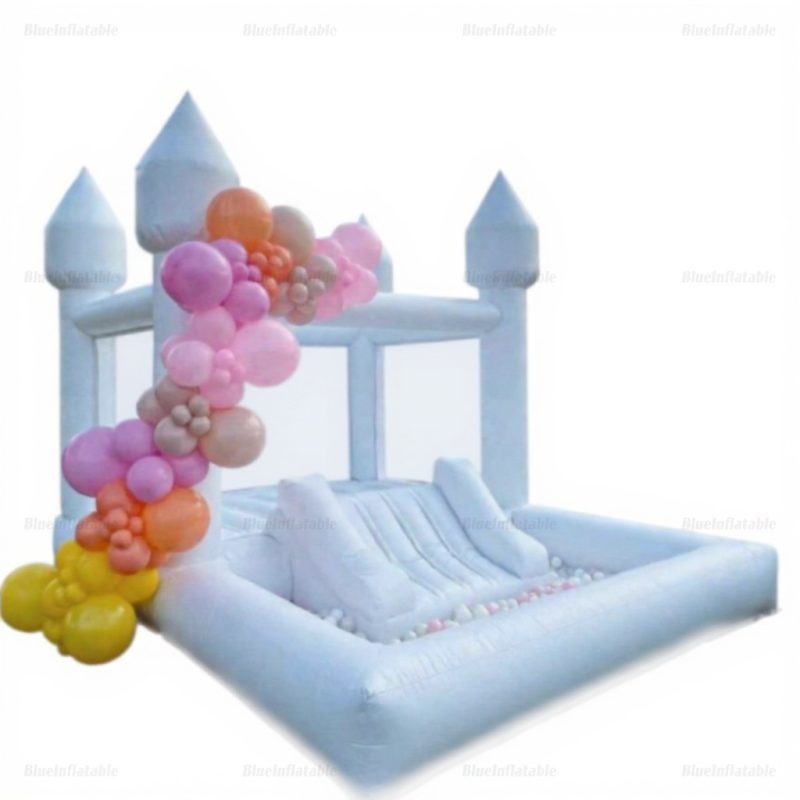 White Inflatable Wedding Bounce House with Ball Pit