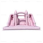 Pink Double Slide Inflatable Bounce House with Ball Pit