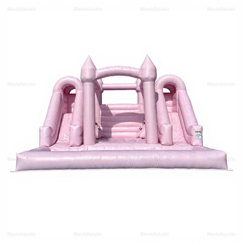 Pink Double Slide Inflatable Bounce House with Ball Pit