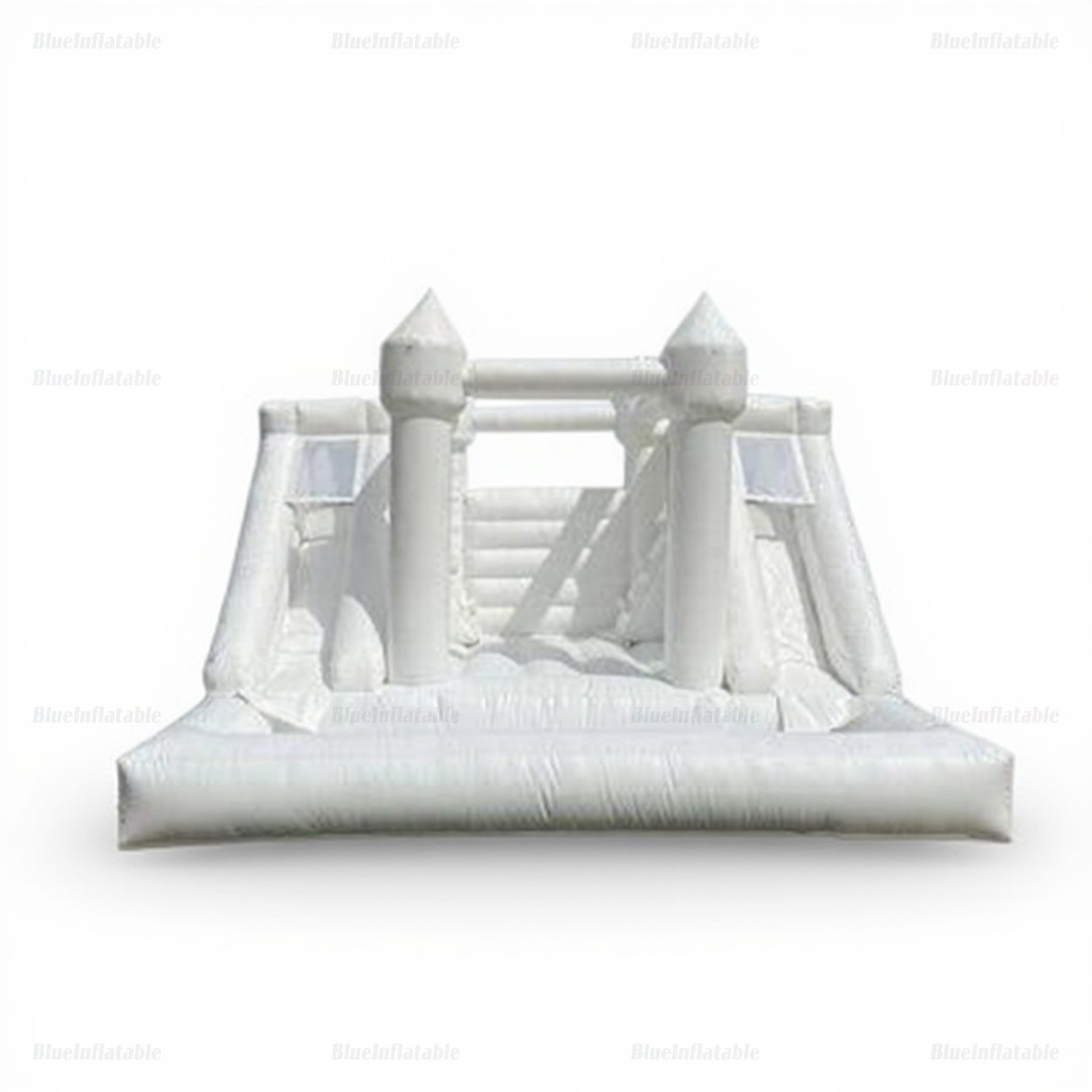 White Double Slide Inflatable Bounce House with Ball Pit