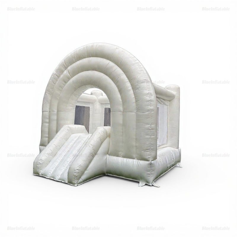 White Rainbow Inflatable Wedding Bounce House with Slide