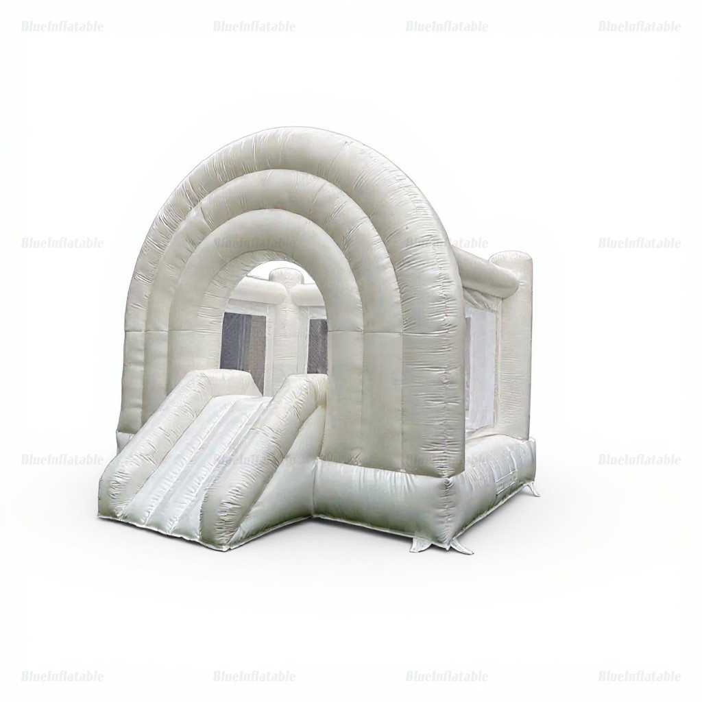 White Rainbow Inflatable Wedding Bounce House with Slide