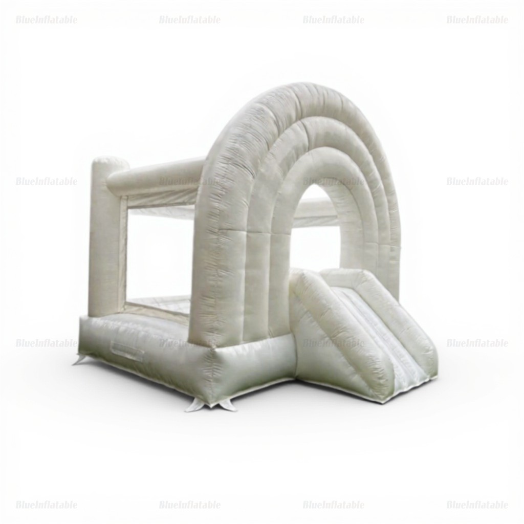 White Rainbow Inflatable Wedding Bounce House with Slide - Image 3