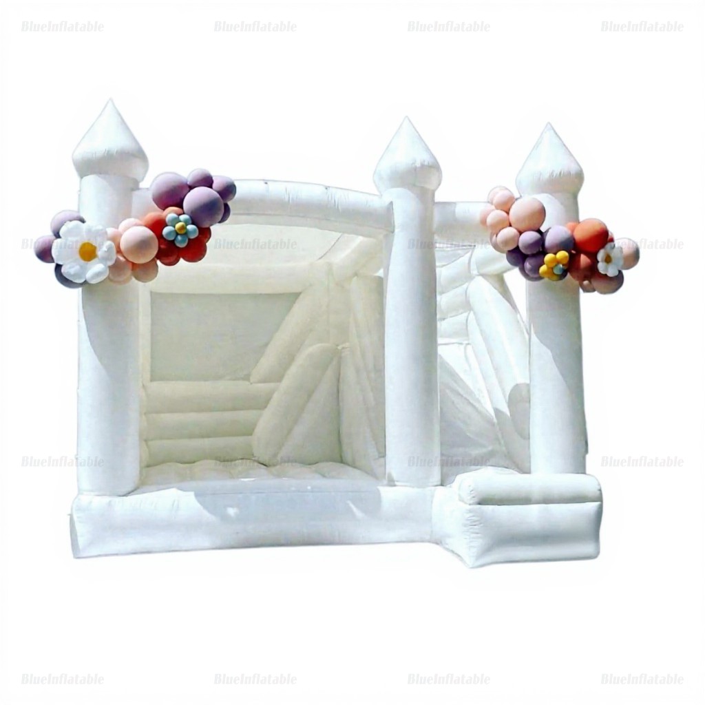 White Inflatable Wedding Bounce House with Slide