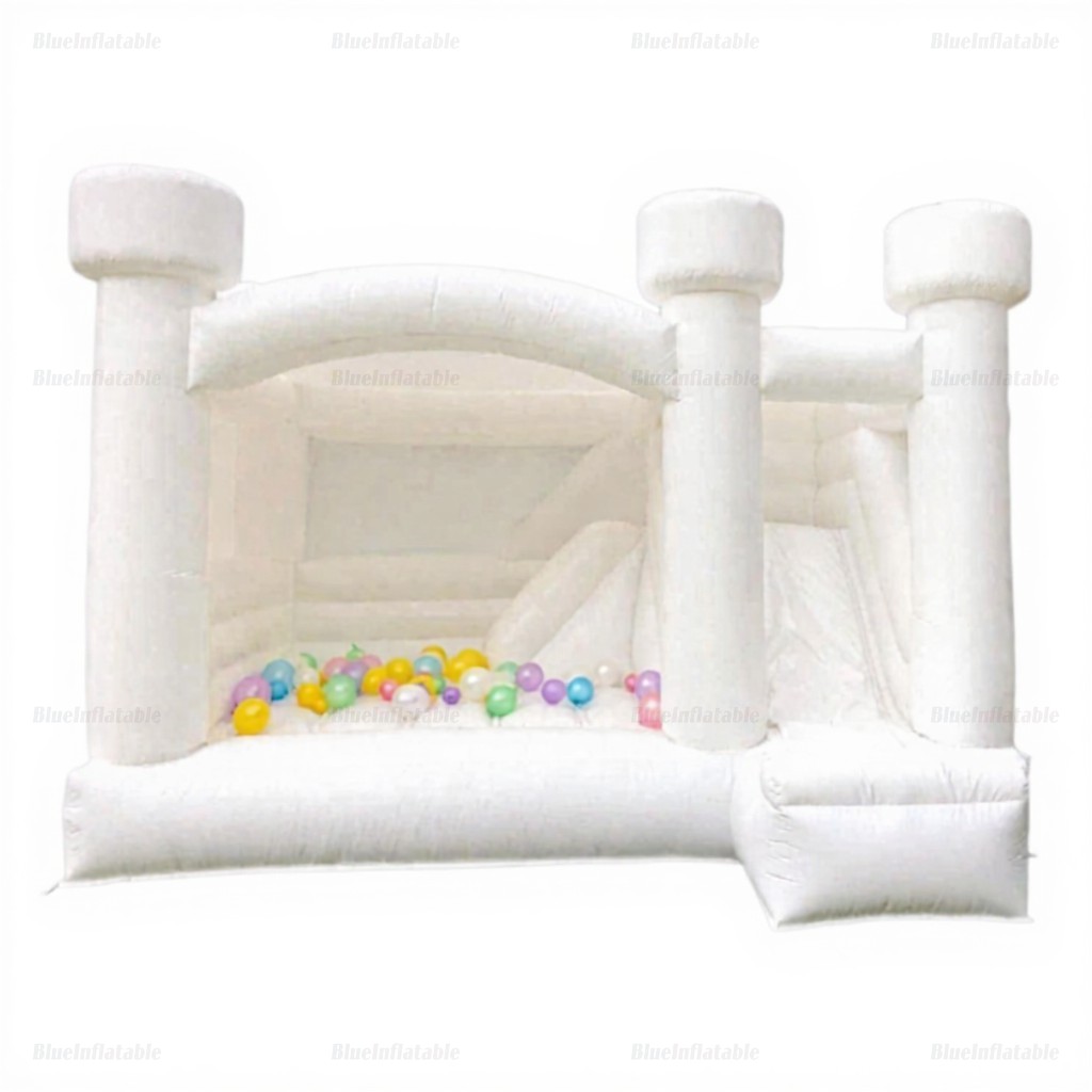 White Inflatable Bounce House with Slide for Events