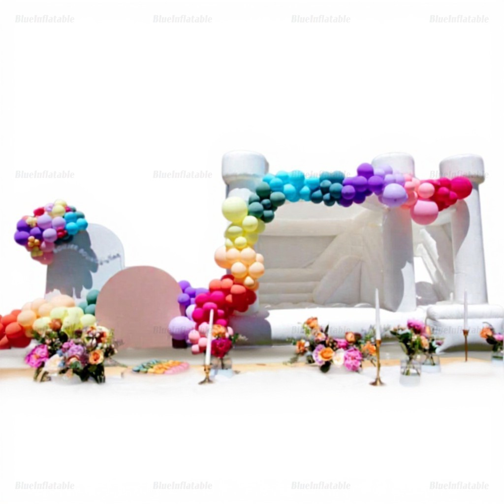 White Inflatable Bounce House with Slide for Events - Image 2