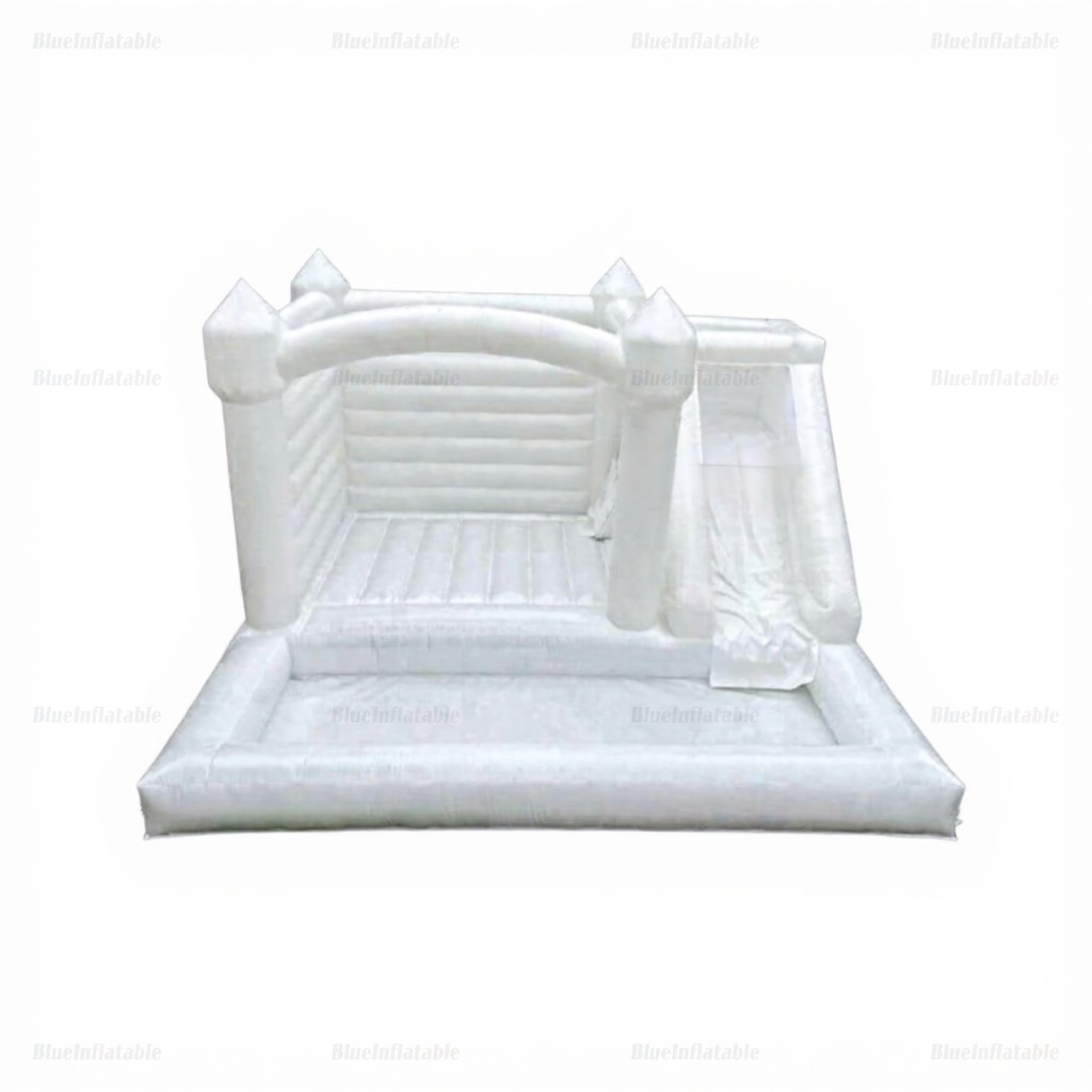 White Inflatable Bounce House with Slide & Ball Pit