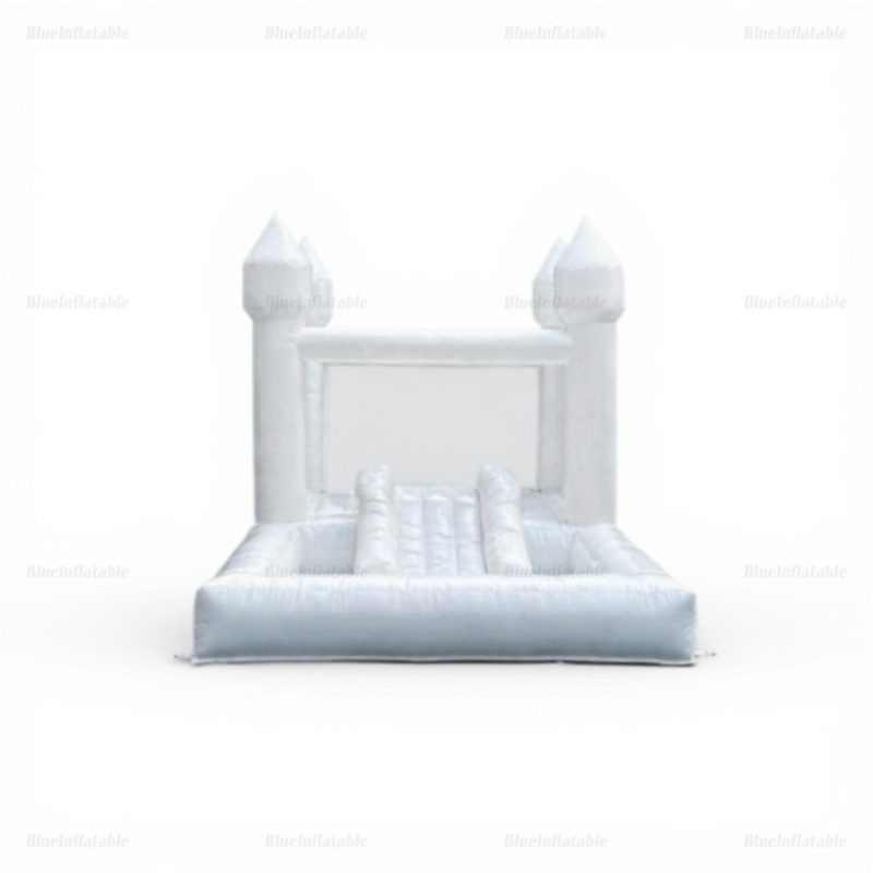 White Wedding Combo Bounce House with Slide & Ball Pit