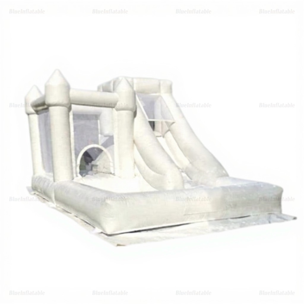 White Inflatable Toddler Bounce House with Slide & Ball Pit