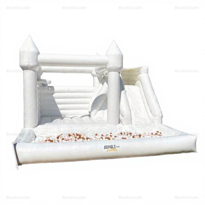 White 3-in-1 Wedding Bounce House with Slide & Ball Pit