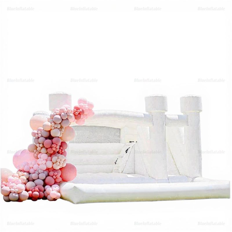 White Wedding Bounce House with Slide & Hose