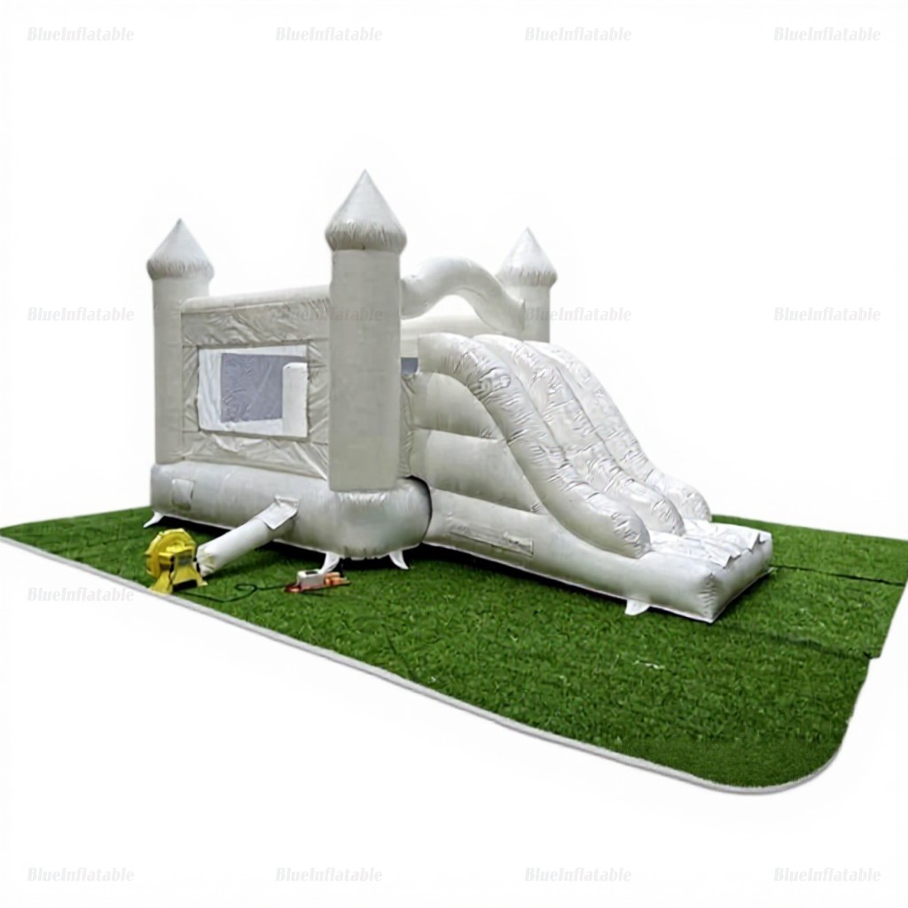 White Inflatable Bounce House & Slide Combo - Image 4