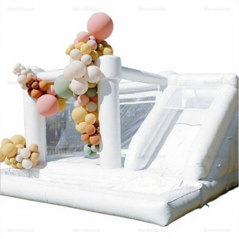 White Inflatable Bounce House with Slide and Ball Pit